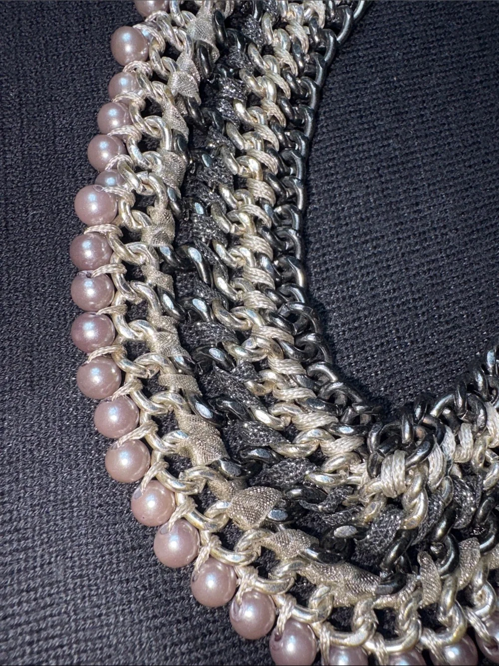 Layered Pearl Chain Necklace - Pink and Silver